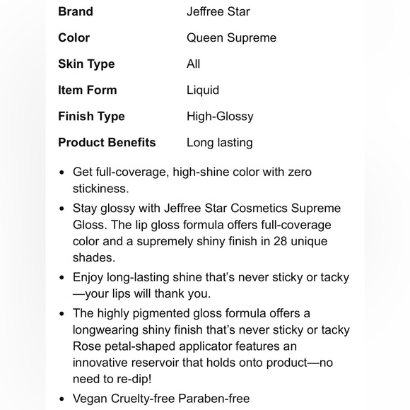 Jeffrey Star “QUEEN SUPREME” Lip Gloss. New in box. 📦 SUPREME GLOSS. Long wear. - Picture 5 of 8